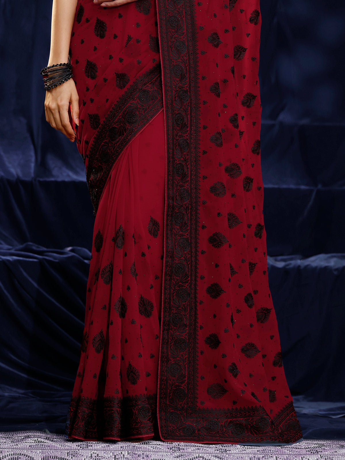 Libas Red Embroidered Georgette Saree
