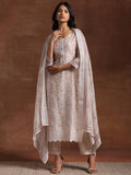 Libas Beige Printed Chanderi Silk Straight Suit With Dupatta