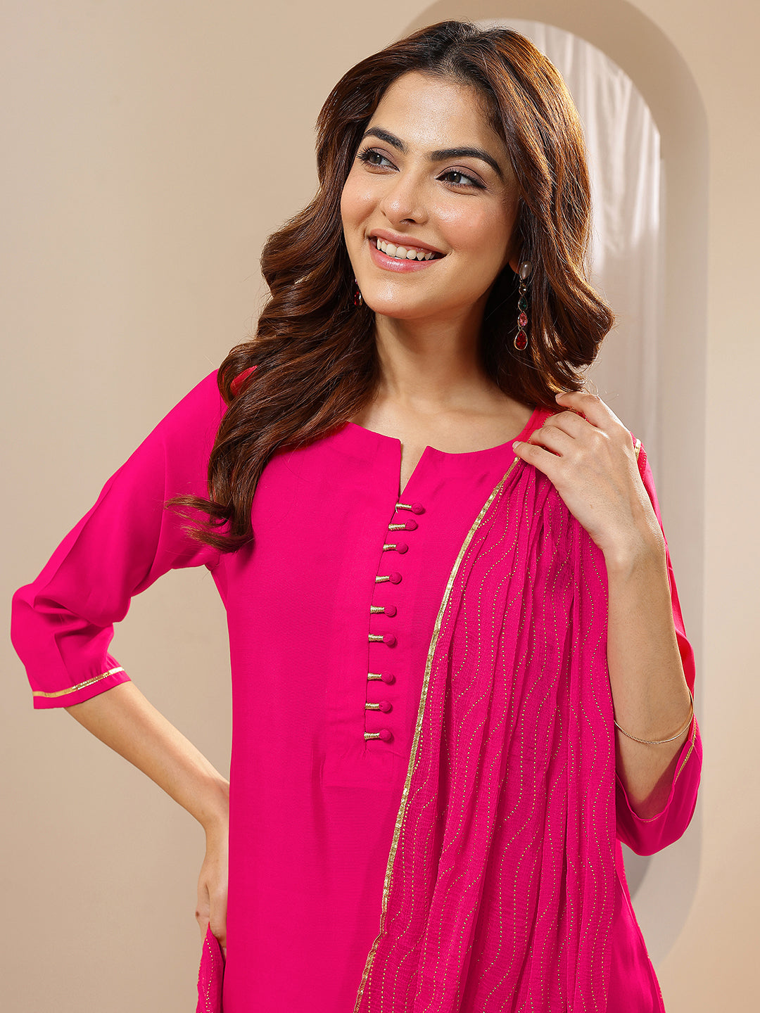 Gerua Pink Solid Silk Blend Straight Suit Sets With Dupatta
