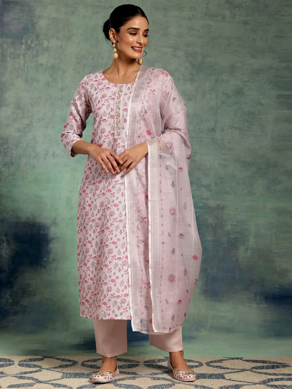 Libas Lilac Printed Cotton Straight Suit With Dupatta