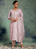 Libas Lilac Printed Cotton Straight Suit With Dupatta