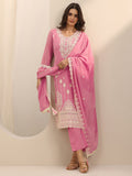 Libas Pink Embroidered Georgette Straight Suit Set With Dupatta