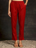 Libas Maroon Solid Cotton Straight Fit Trousers