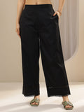 Libas Black Solid Cotton Palazzos