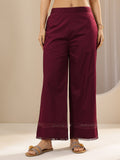 Libas Maroon Solid Cotton Palazzos
