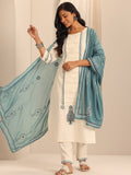Libas Off White Printed Cotton Blend Straight Suit Set With Dupatta