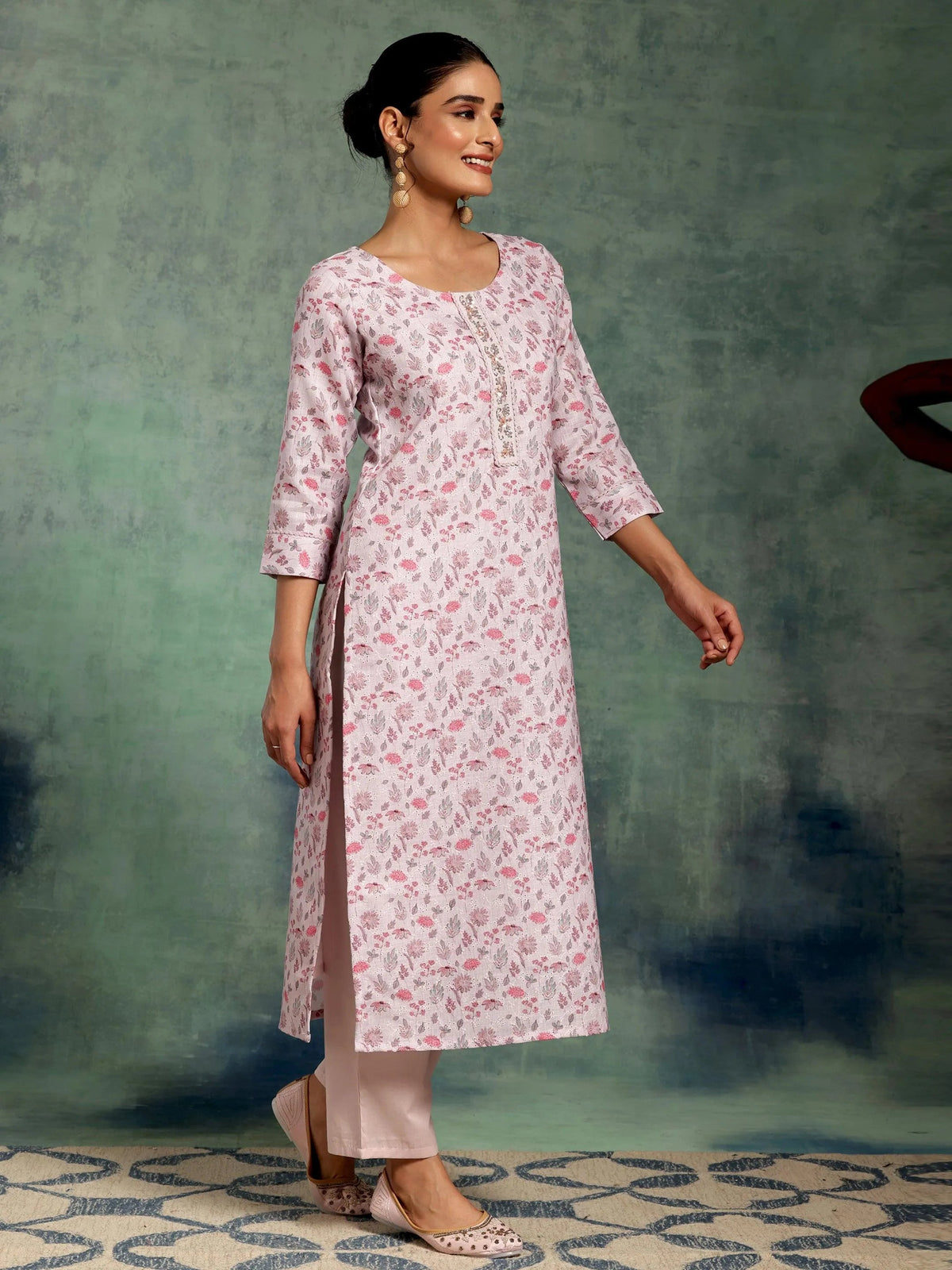 Libas Lilac Printed Cotton Straight Suit With Dupatta