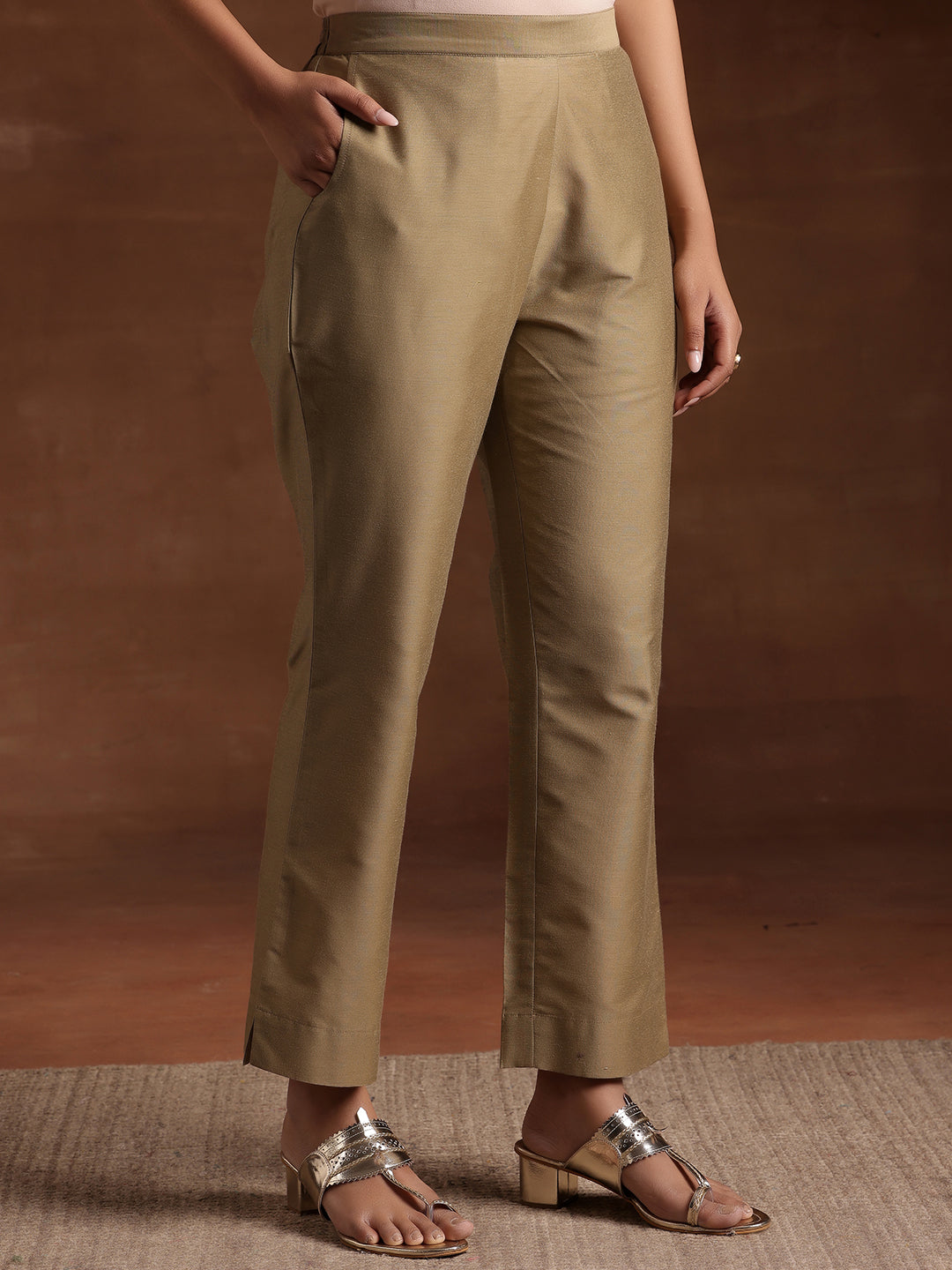 Libas Gold Solid Silk Trousers