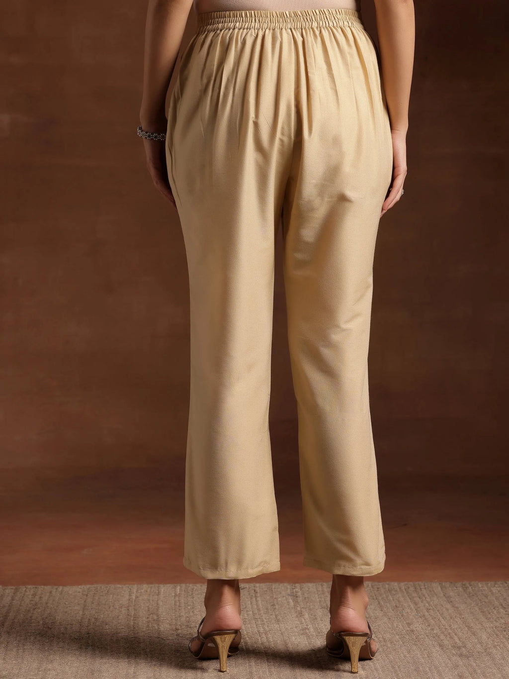 Libas Beige Solid Silk Trousers