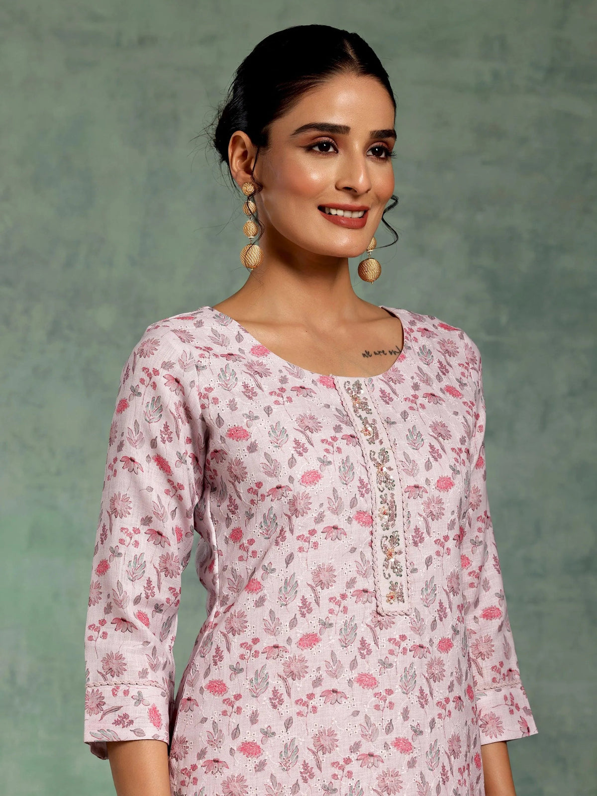 Libas Lilac Printed Cotton Straight Suit With Dupatta