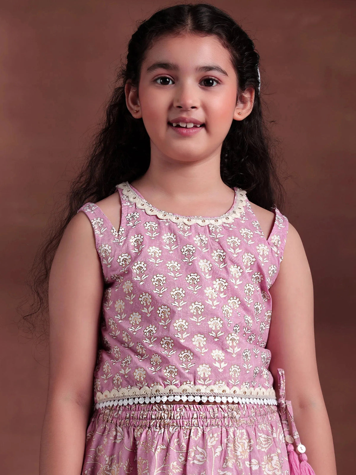 Pink Printed Cotton Lehenga Choli