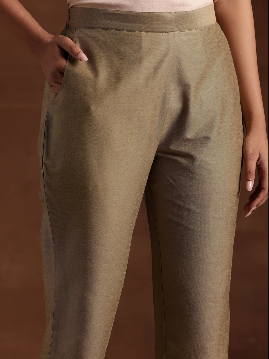 Libas Gold Solid Silk Trousers