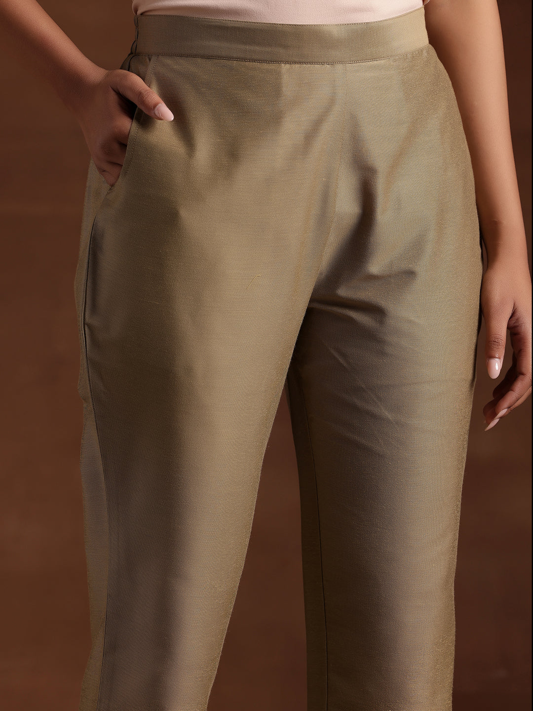 Libas Gold Solid Silk Trousers