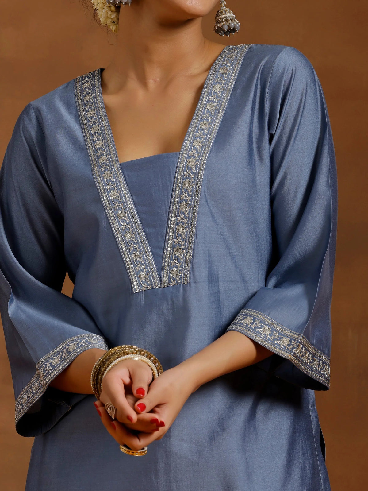 Gerua Grey Yoke Design Silk Blend Straight Suit With Dupatta