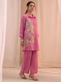 Libas Pink Floral Embroidered Chanderi Cotton Co-Ord Set