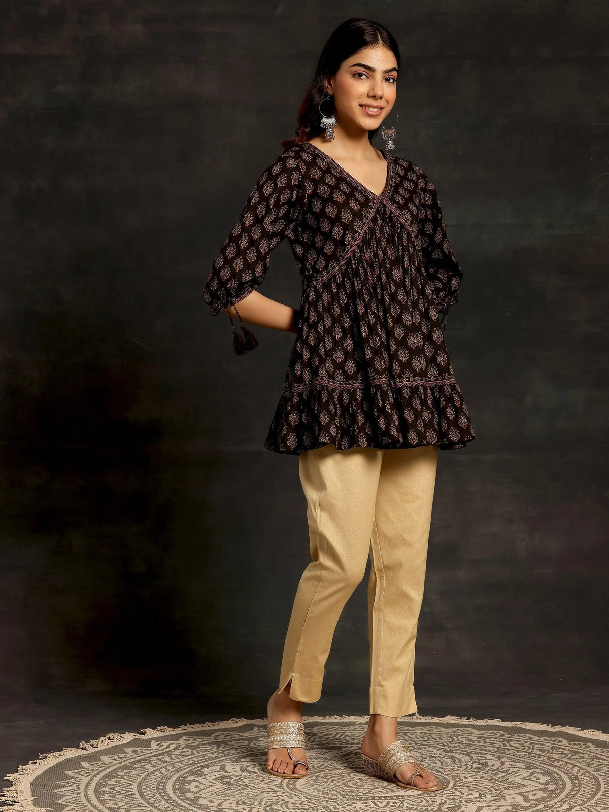 Libas Cream Solid Cotton Straight Fit Trousers