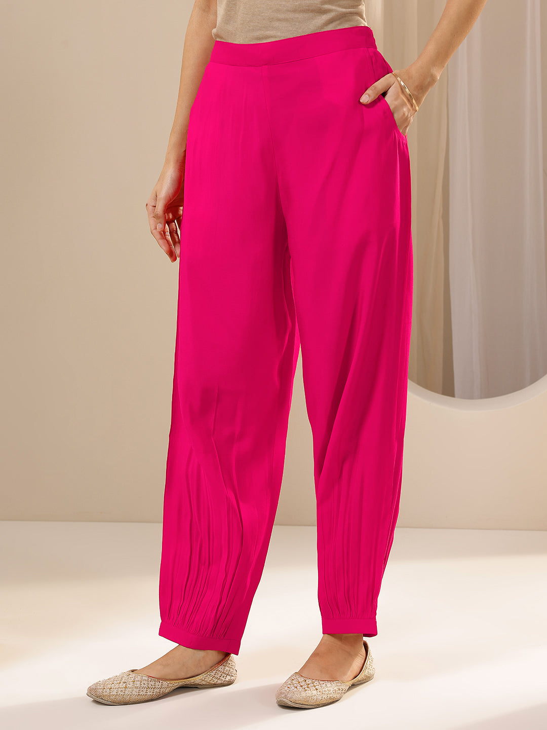 Gerua Pink Solid Silk Blend Straight Suit Sets With Dupatta