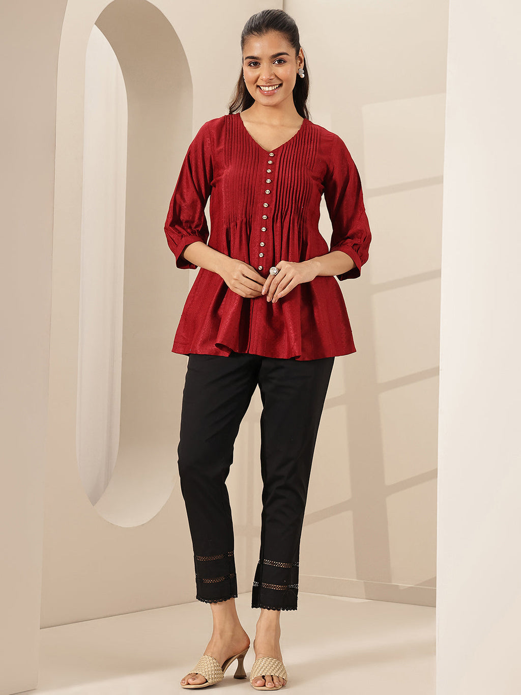 Libas Black Solid Cotton Trousers