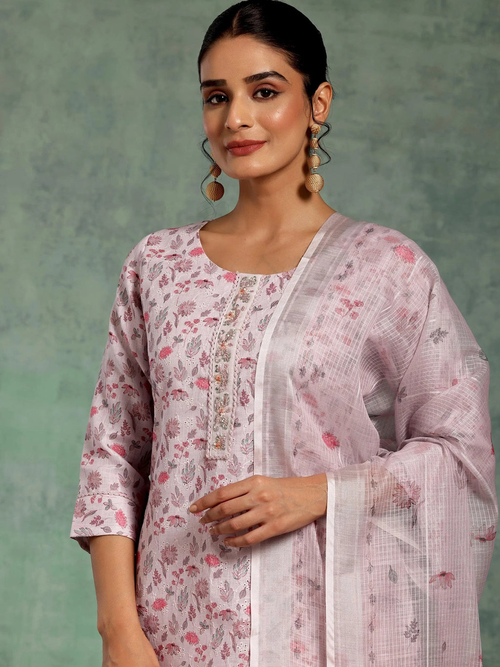 Libas Lilac Printed Cotton Straight Suit With Dupatta