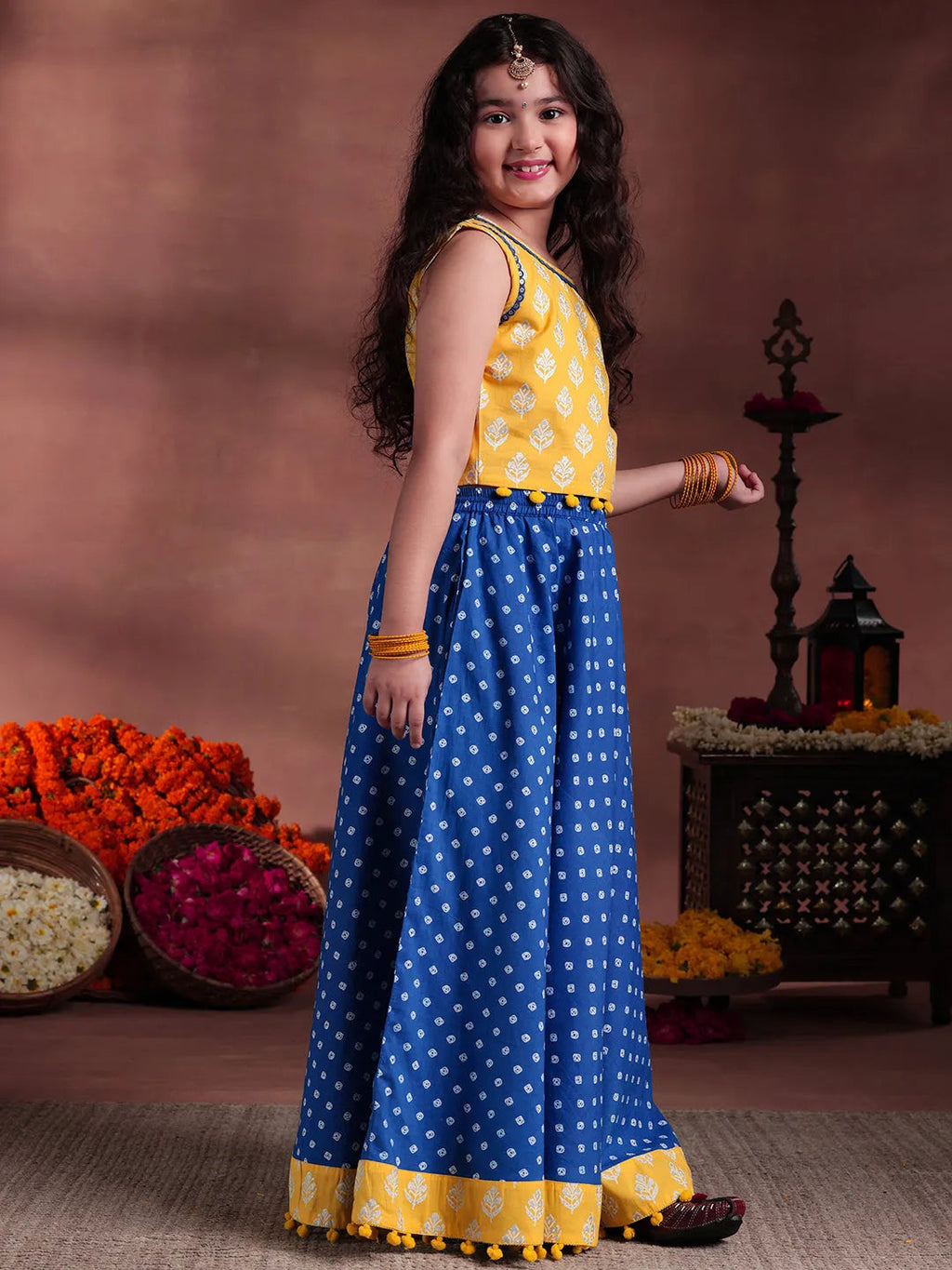 Libas Kids Yellow Cotton Printed Lehenga Set