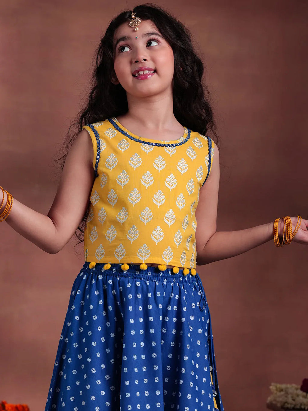 Libas Kids Yellow Cotton Printed Lehenga Set