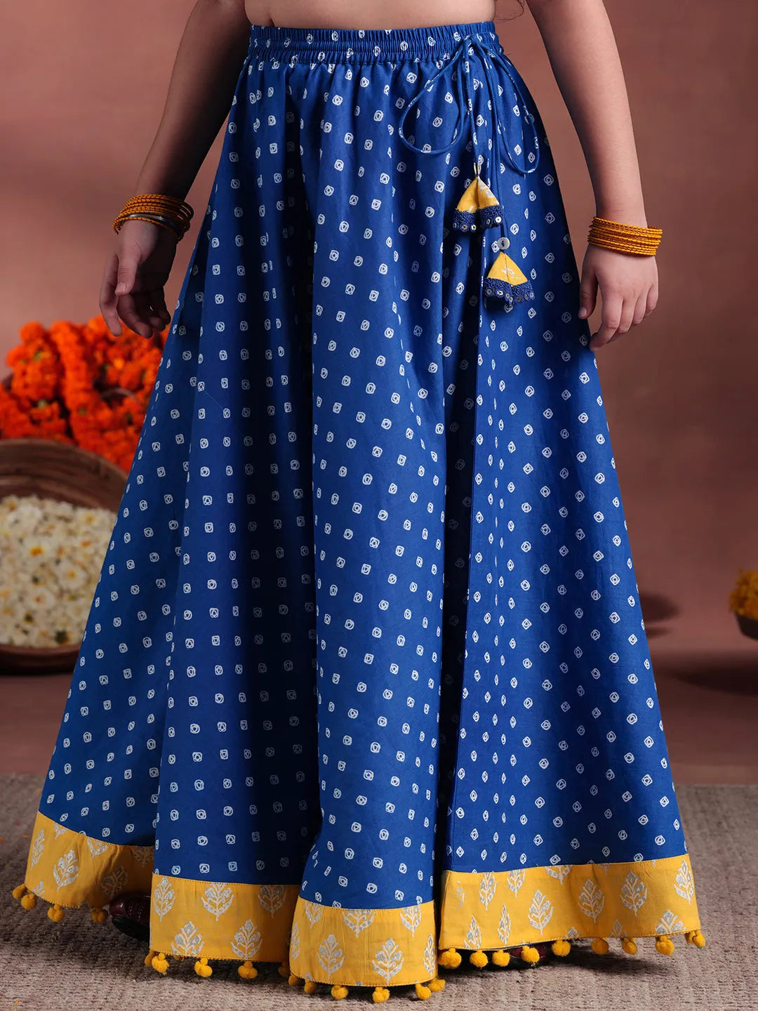 Libas Kids Yellow Cotton Printed Lehenga Set