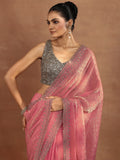 Libas Coral Embellished Chiffon Sarees With Unstitched Blouse Piece