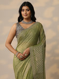 Libas Green Embellished Chiffon Sarees With Unstitched Blouse Piece