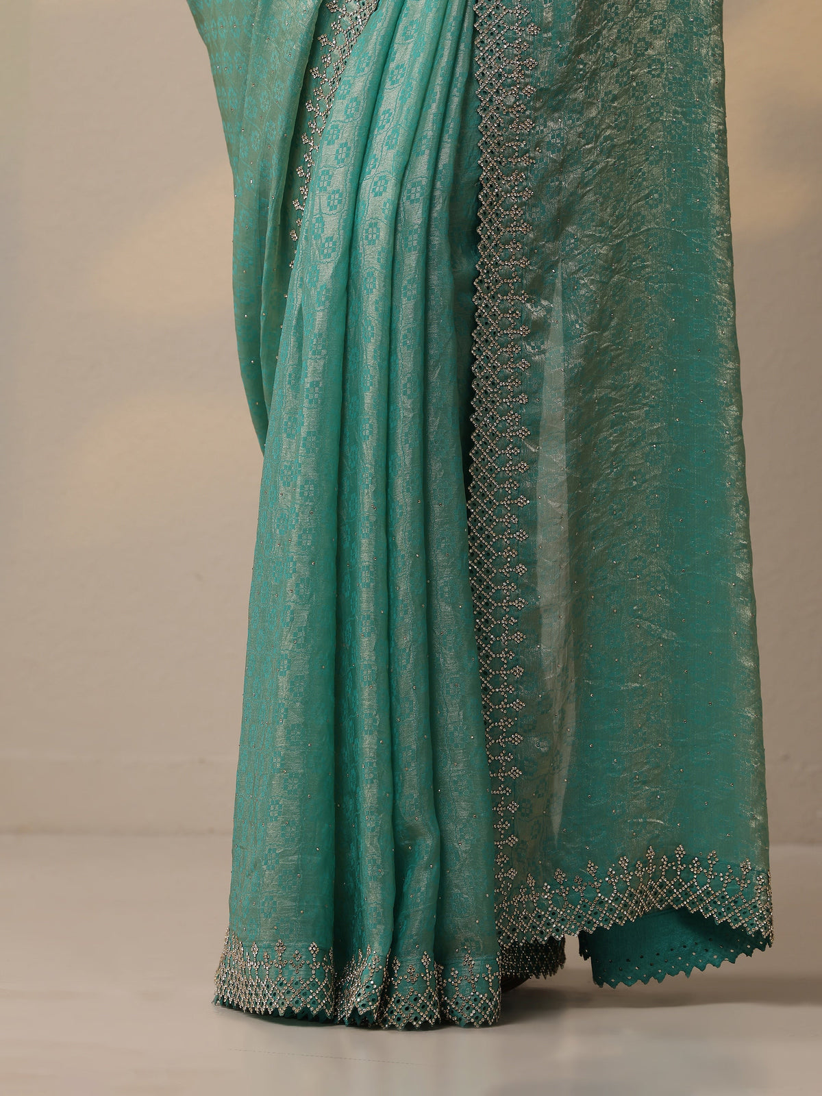 Libas Green Embellished Chiffon Sarees With Unstitched Blouse Piece