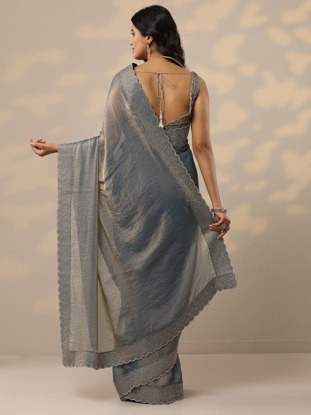 Libas Blue Embellished Organza Sarees With Unstitched Blouse Piece