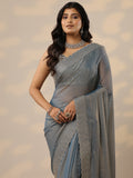 Libas Blue Embellished Organza Sarees With Unstitched Blouse Piece