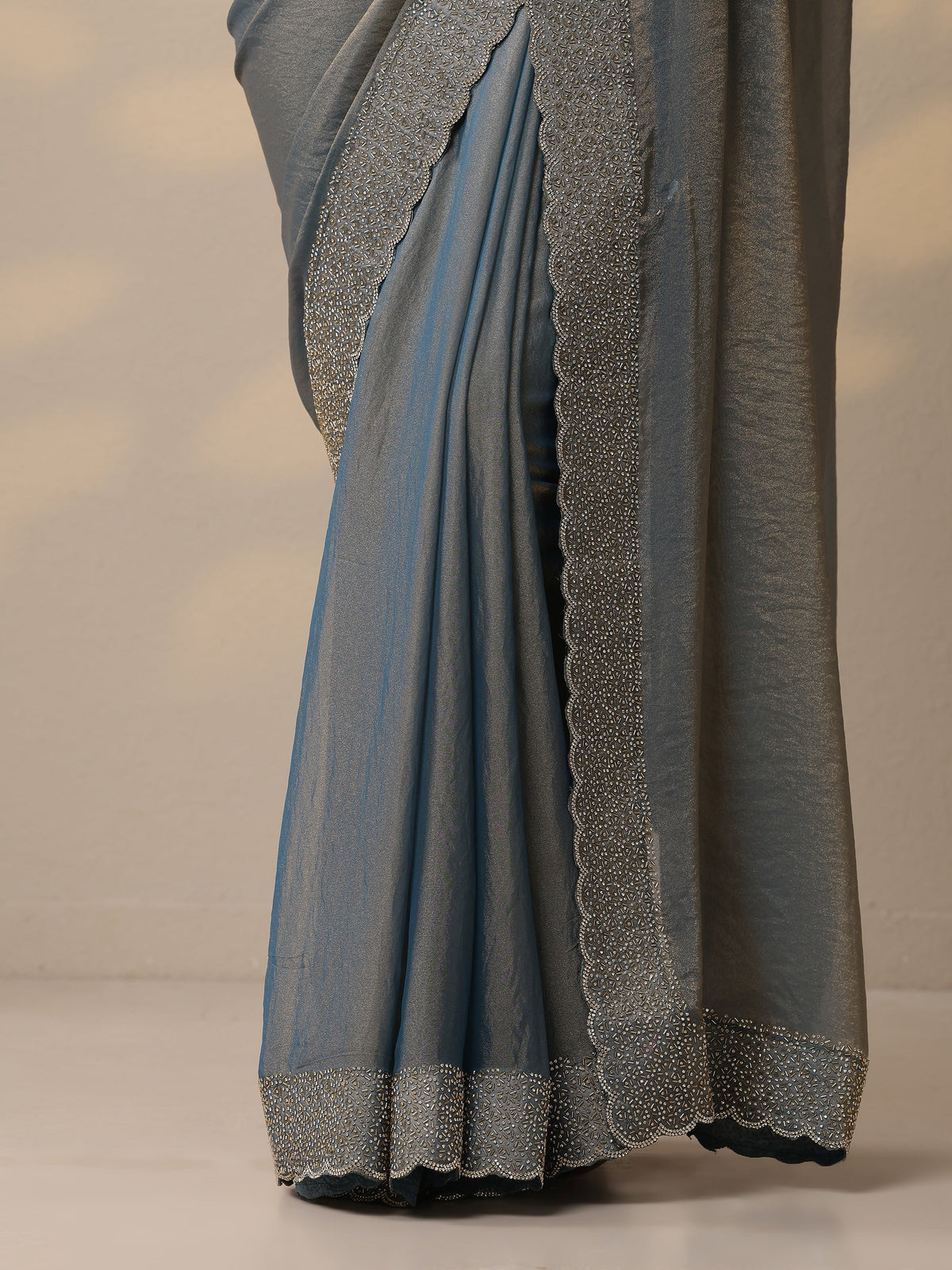 Libas Blue Embellished Organza Sarees With Unstitched Blouse Piece