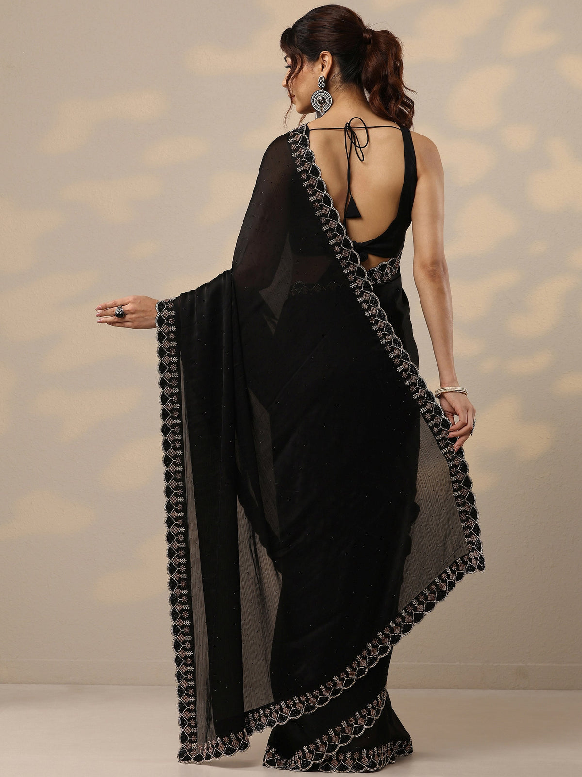 Libas Black Embellished Silk Blend Sarees With Unstitched Blouse Piece