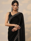 Libas Black Embellished Silk Blend Sarees With Unstitched Blouse Piece