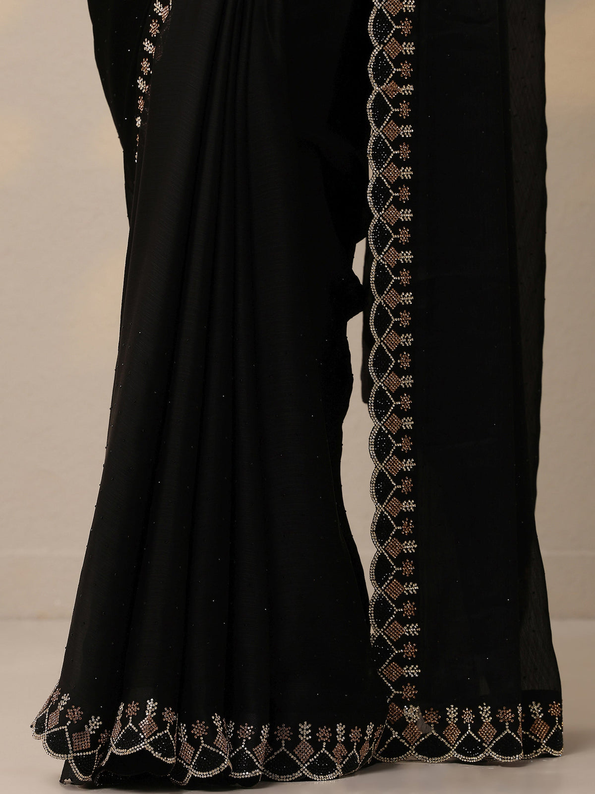 Libas Black Embellished Silk Blend Sarees With Unstitched Blouse Piece