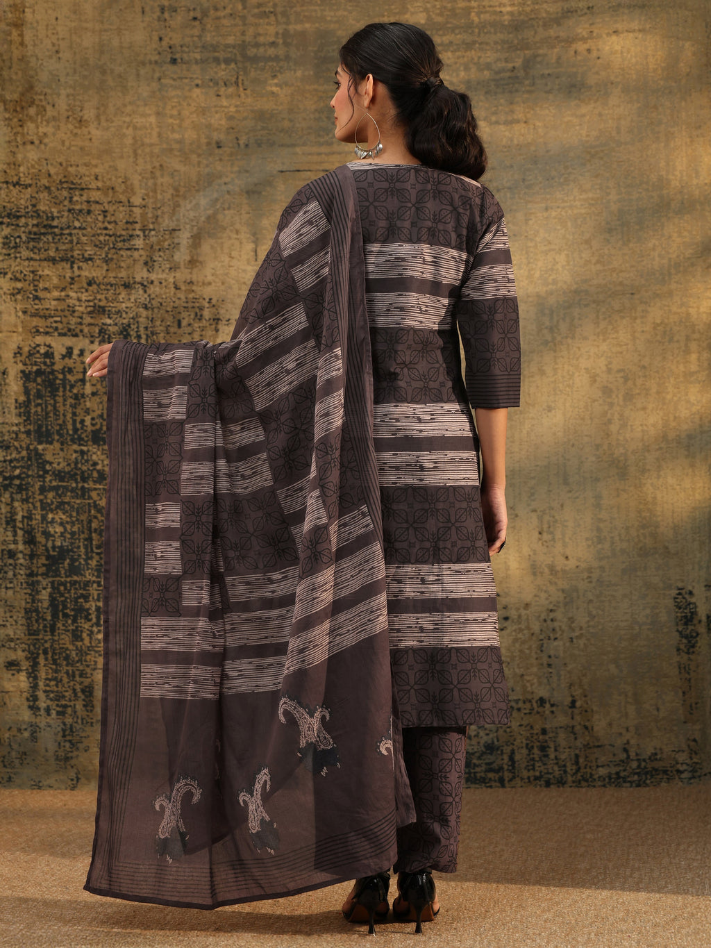 Libas Grey Ajrakh Printed Cotton Straight Suit Set