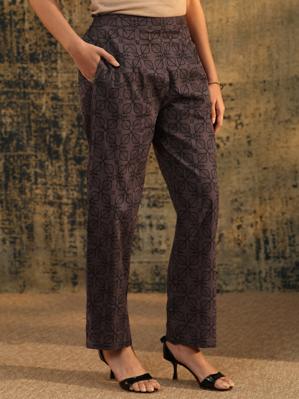 Libas Grey Ajrakh Printed Cotton Straight Suit Set