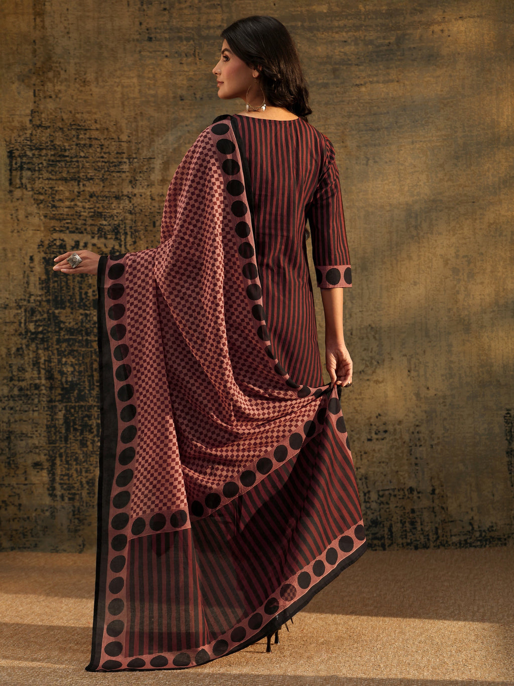 Libas Brown Ajrakh Printed Cotton Straight Suit Set
