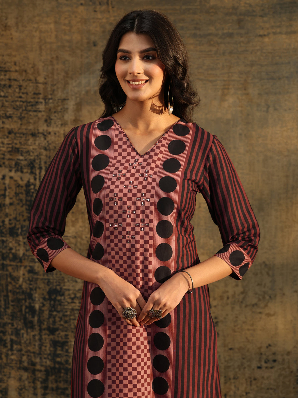 Libas Brown Ajrakh Printed Cotton Straight Suit Set