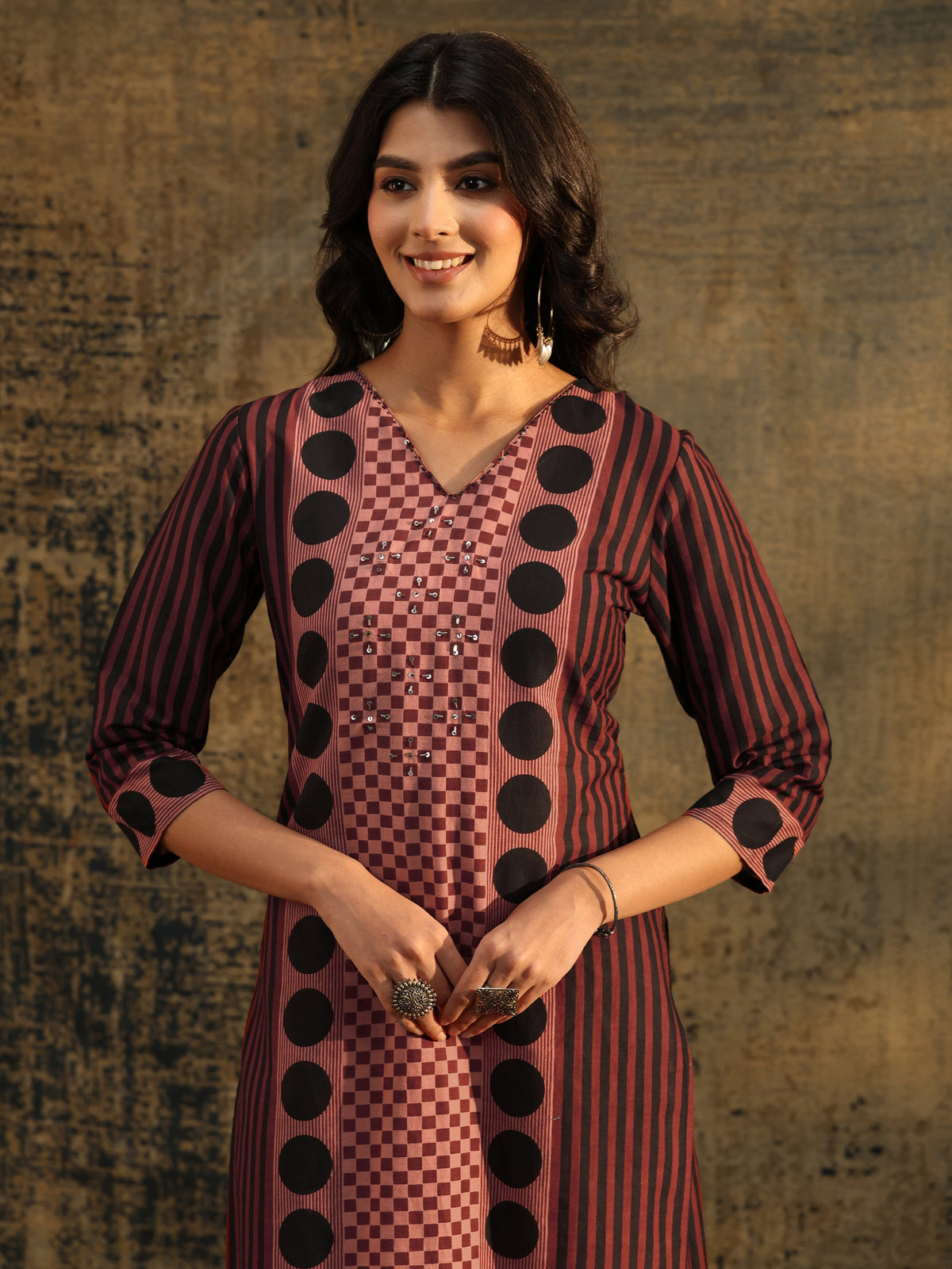 Libas Brown Ajrakh Printed Cotton Straight Suit Set