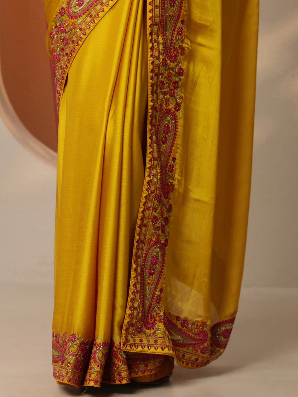 Libas Mustard Solid Chiffon Saree With Unstitched Blouse Piece