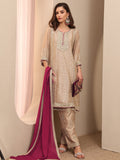 Libas Beige Embroidered Silk Blend Straight Suit Set With Dupatta