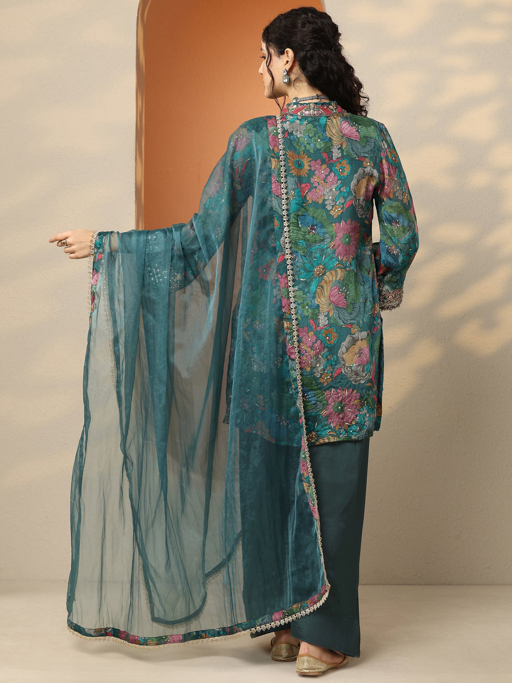 Libas Green Printed Chinon Straight Suit Set With Dupatta