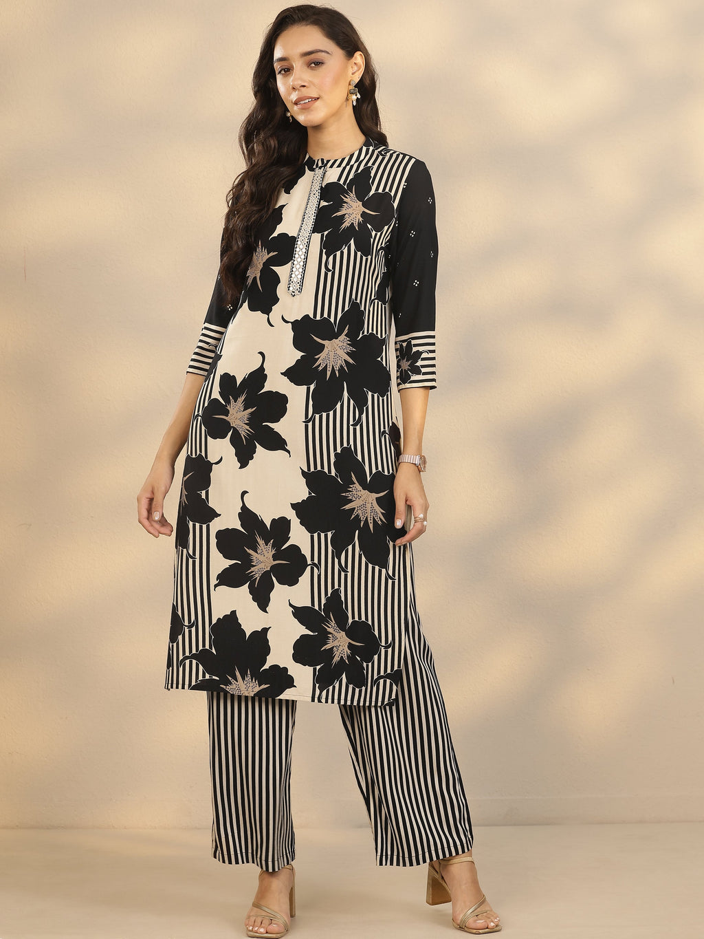 Libas Black Printed Silk Blend Straight Kurta Set