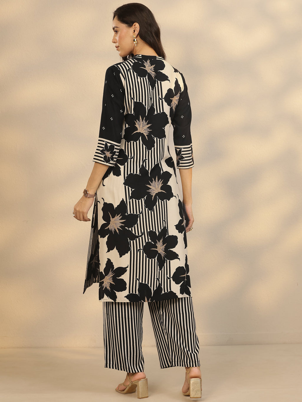 Libas Black Printed Silk Blend Straight Kurta Set