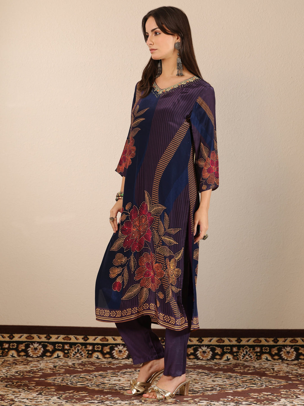 Libas Blue Printed Crepe Straight Suit Set With Dupatta