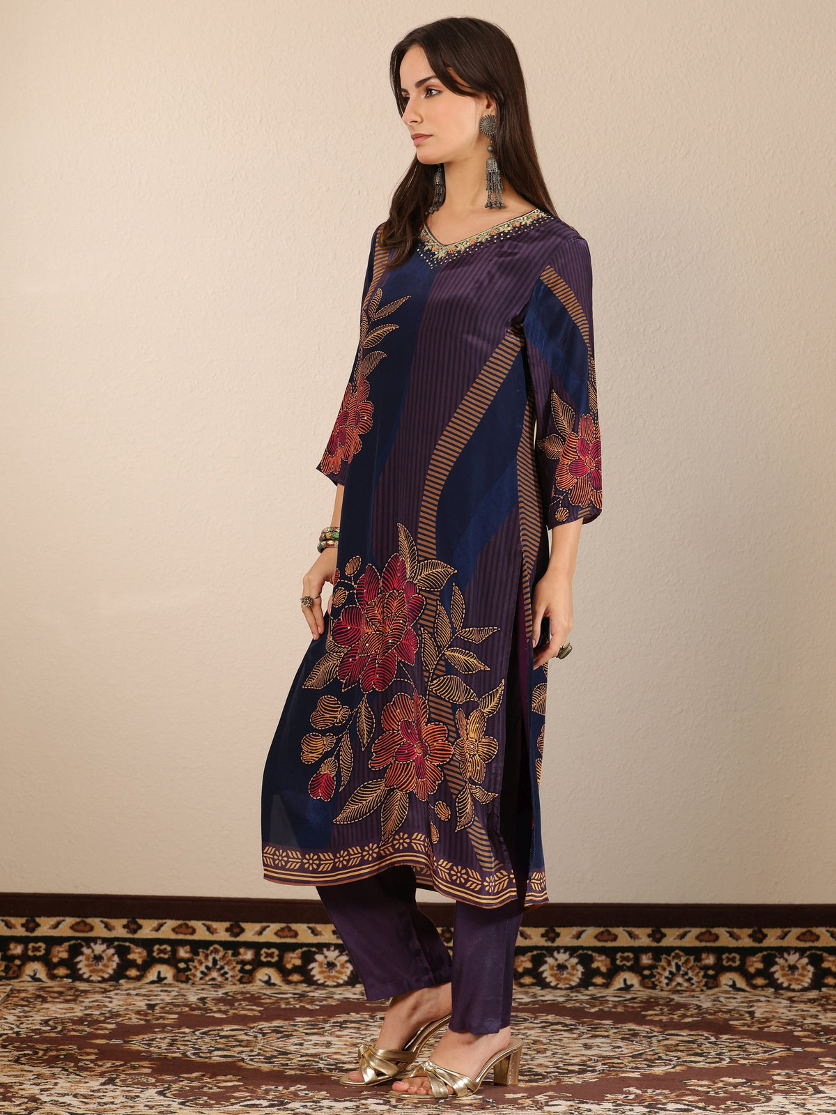 Libas Blue Printed Crepe Straight Suit Set With Dupatta