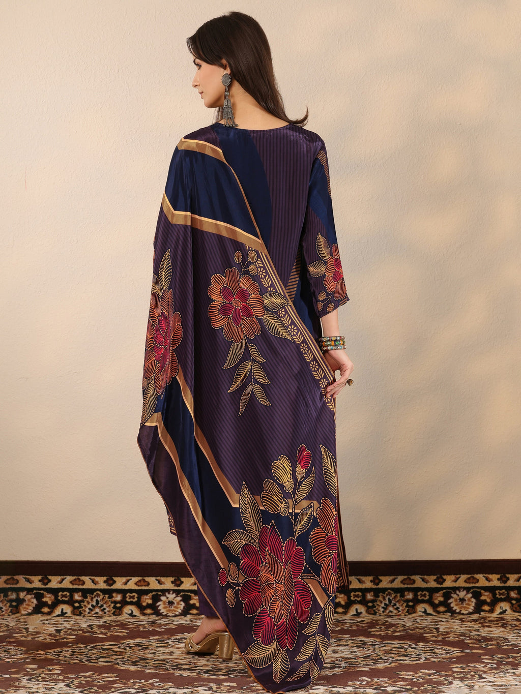 Libas Blue Printed Crepe Straight Suit Set With Dupatta