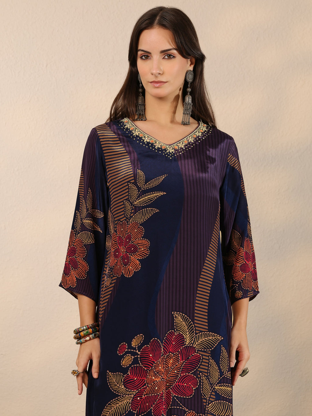 Libas Blue Printed Crepe Straight Suit Set With Dupatta