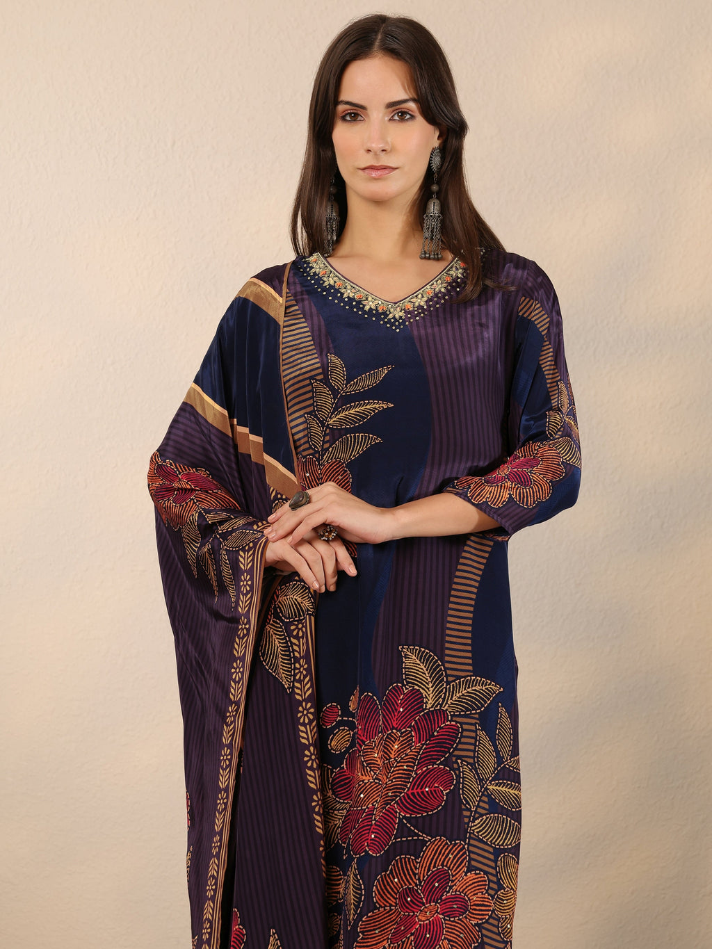 Libas Blue Printed Crepe Straight Suit Set With Dupatta